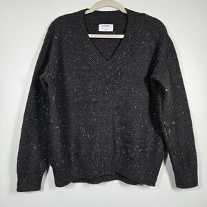 Old Navy Black Marled Soft Slouchy Fuzzy V-Neck Sweater Size Small